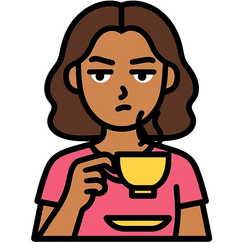 woman giving side eye while sipping hot tea with her pinky up, minimalist flat icon style emoji