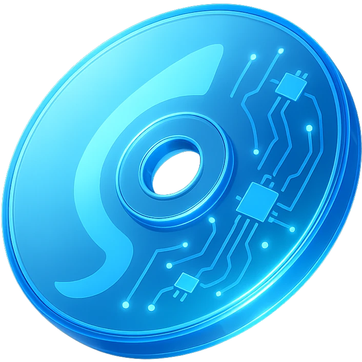 A minimalist CD disc with abstract pattern, glowing effect, blue color emoji