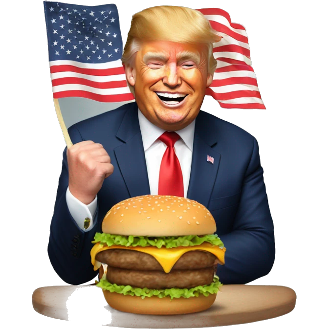 US President Trump happily eats a burger emoji