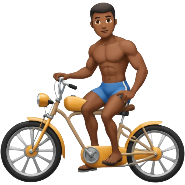 Black big men without shirt riding an old small bike emoji