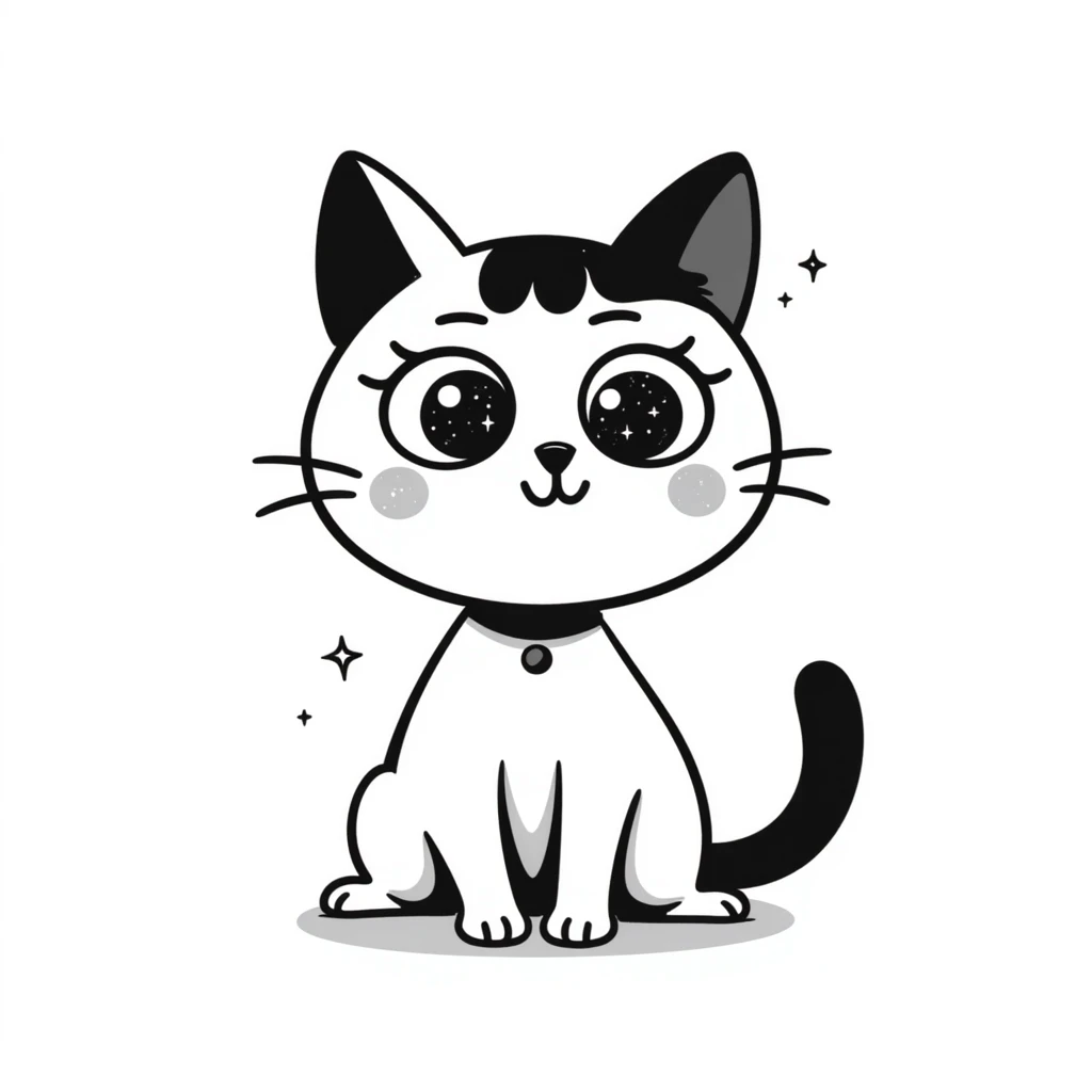 starry-eyed cat, hand drawn doodle style emoji