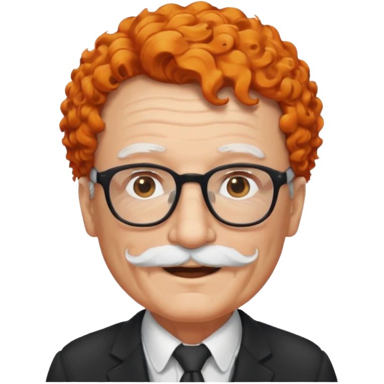 An elderly man with curly orange hair, brown eyes, black glasses, and a white mustache, wearing a gentle smile. emoji