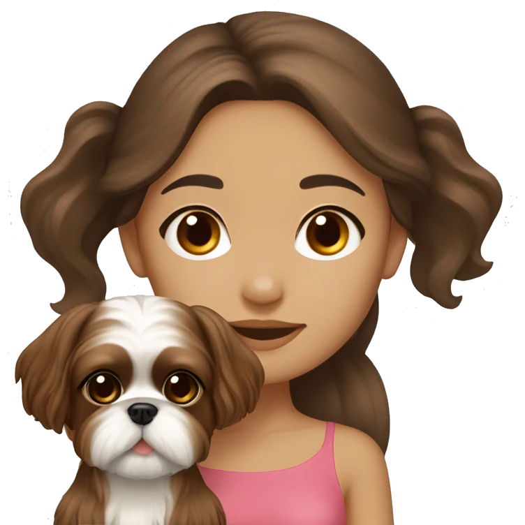 long brown hair hispanic girl with cream and brown colored shih tzu emoji