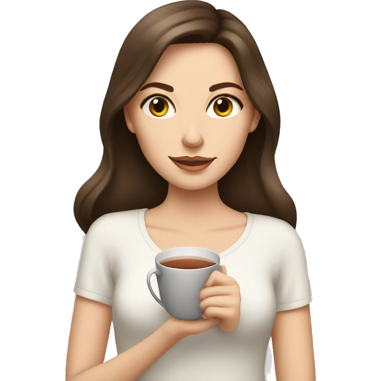 white Girl with brown eyes and brunette hair sipping tea emoji
