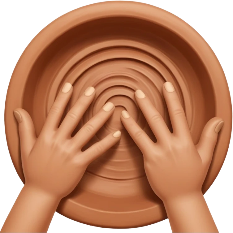 hands pressing sidewalls of clay with fingers and thumbs for shaping pottery emoji