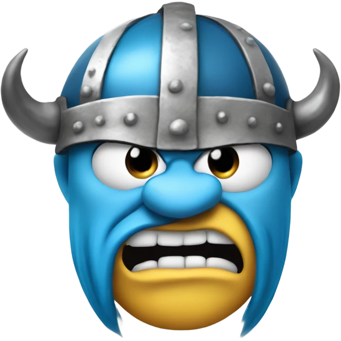 Angry looking smurf with viking helmet with horns. emoji