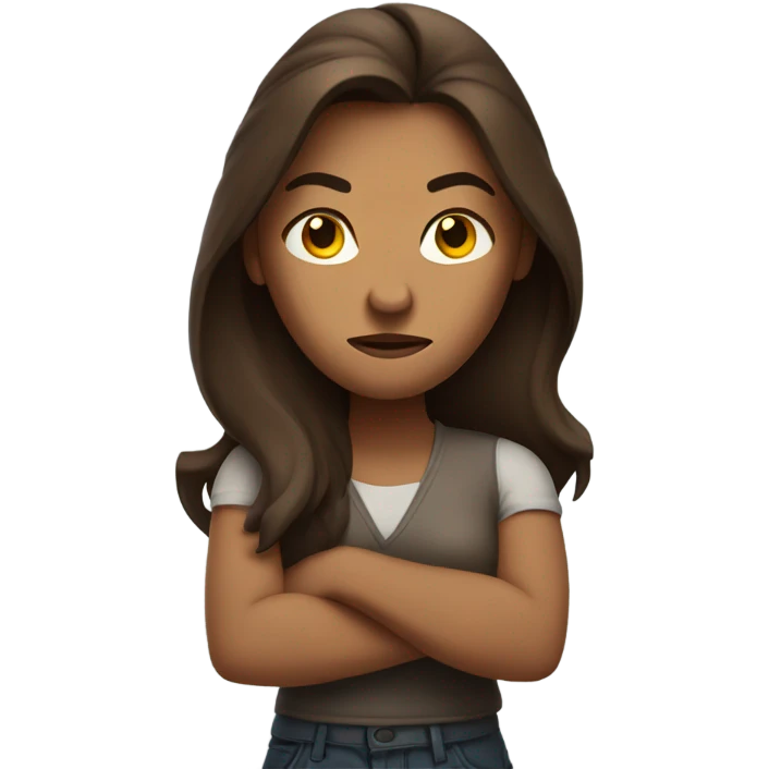 woman with long brown hair angry face arms crossed emoji