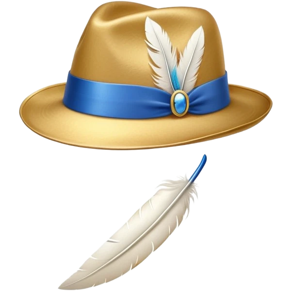 A gold fedora emoji with a blue band and a white feather emoji