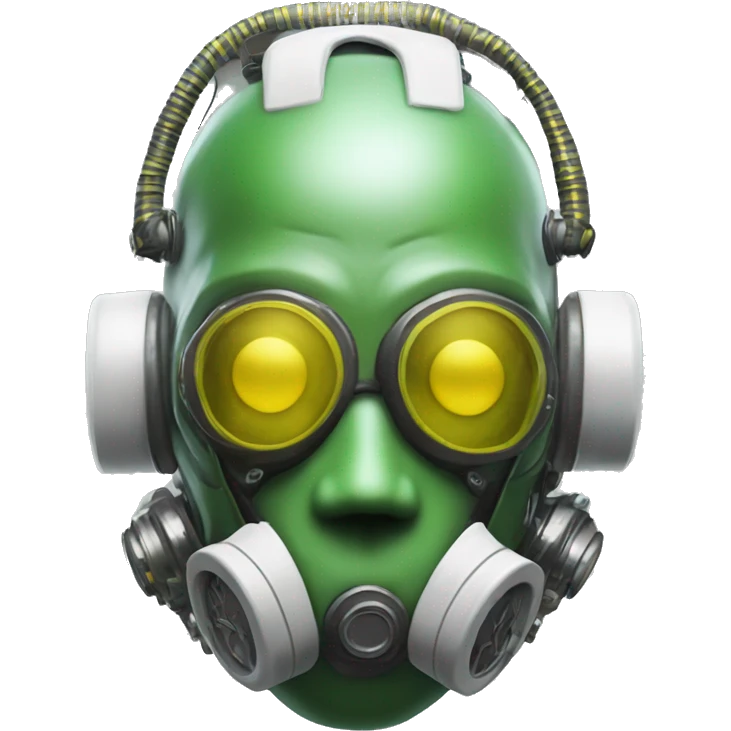 Green skin cyborg head with dark yellow Mohawk, white respirator mask and circuitry emoji