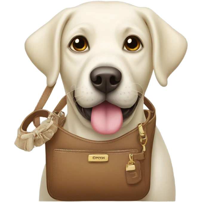 White Labrador holding a purse in her mouth  emoji