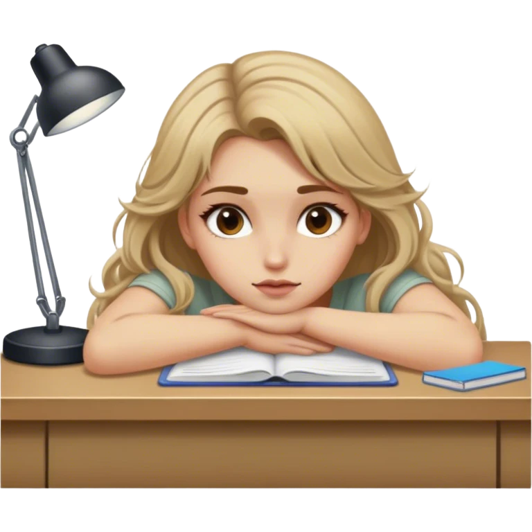 Girl wth dirty blonde hair laying on desk emoji