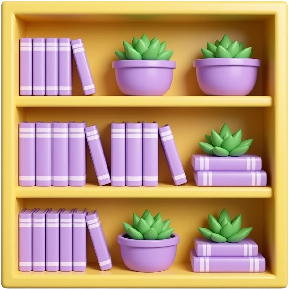 yellow and purple  bookshelf with succulents inspired by Barbie colour palette emoji