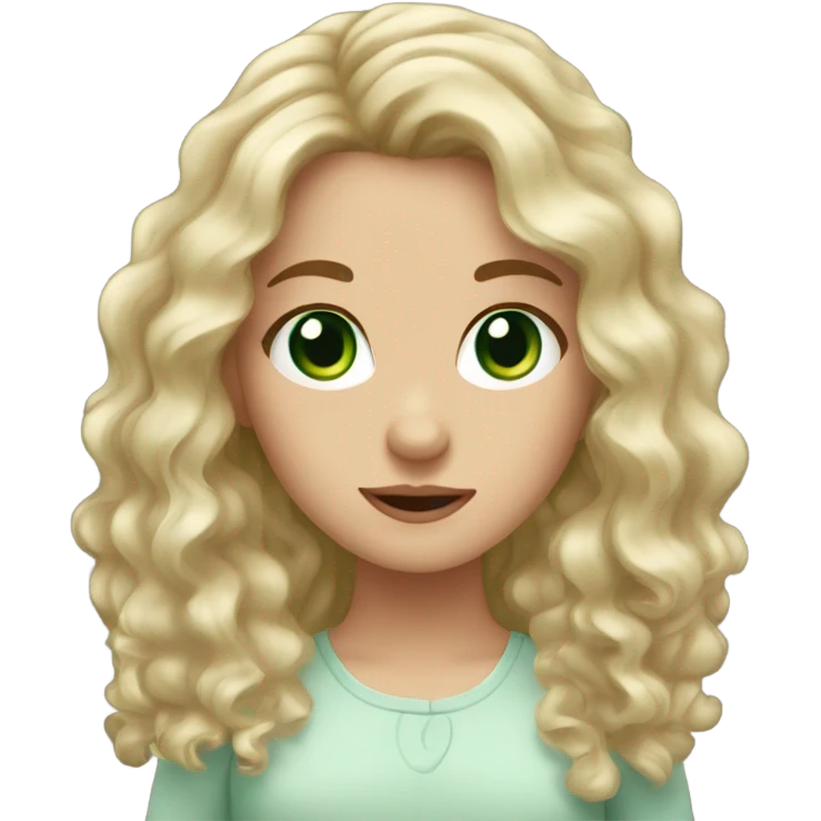 Caucasian girl, wavy hair, big green eyes  emoji