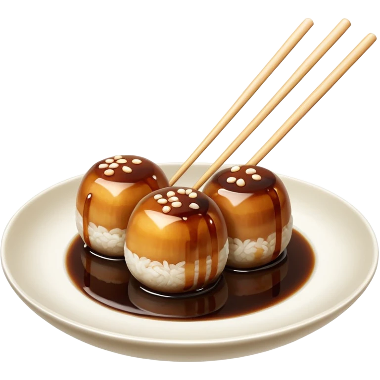 Mitarashi dango with shiny soy sauce glaze drizzled over white rice emoji