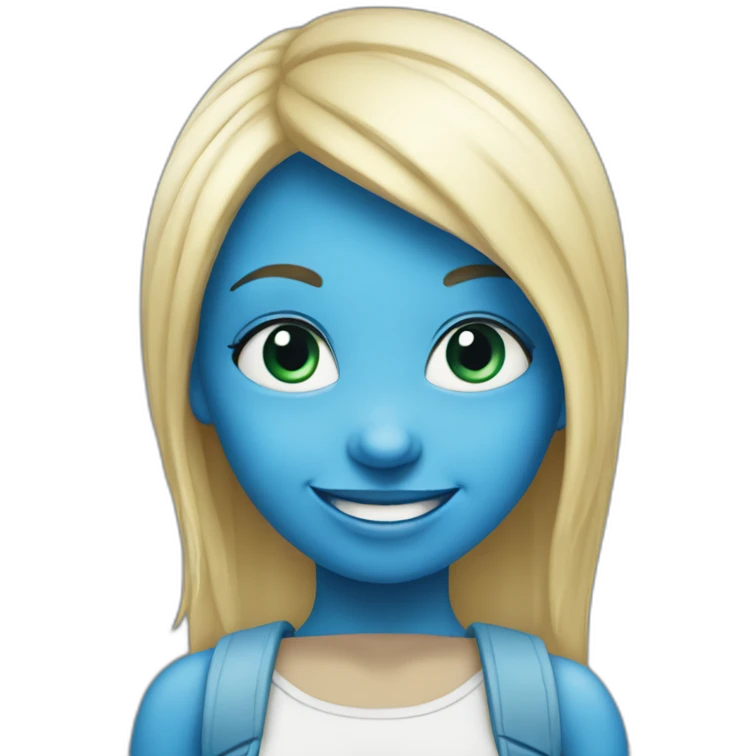 smiling girl with blue skin like smurf emoji