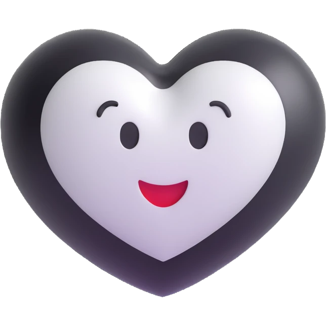 Chanel-inspired elegant heart, glossy, black and white, 3D emoji style emoji