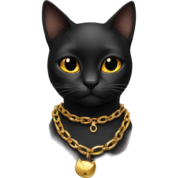 black cat wearing gold chain necklace emoji