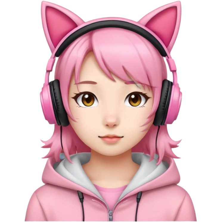 Cute Japanese girl wearing pink cat ear headphones emoji