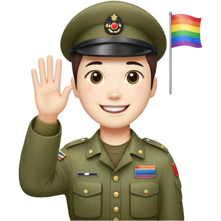 Un soldato coreano che sventola felice la bandiera arcobaleno  emoji