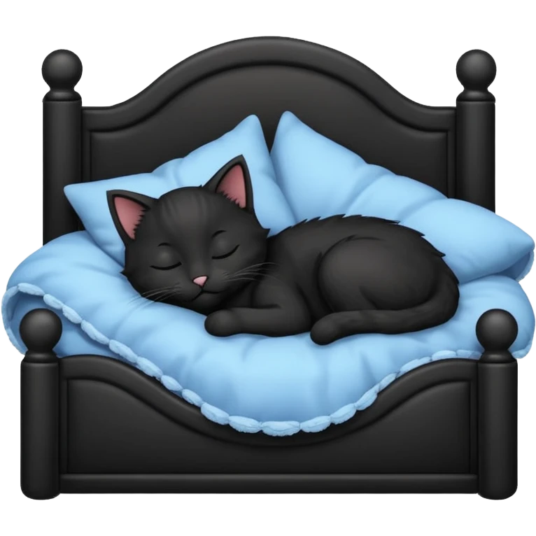Black kitten sleeping in a bed emoji