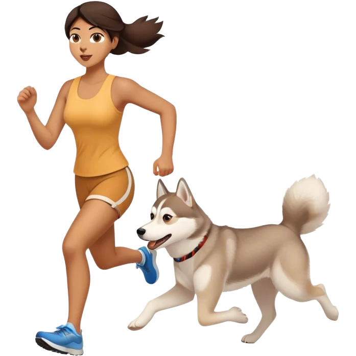 Woman, brunette running with her light beige HUSKY emoji