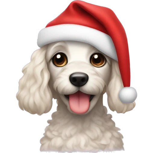 Mini French poddle with a santa’s hat emoji
