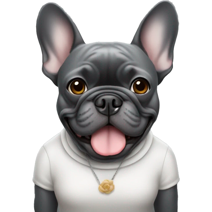 Dark grey French bulldog with grandma emoji