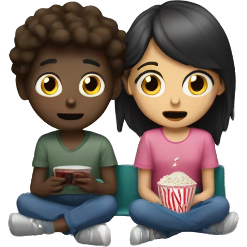 Boy and girl watching scary movie emoji