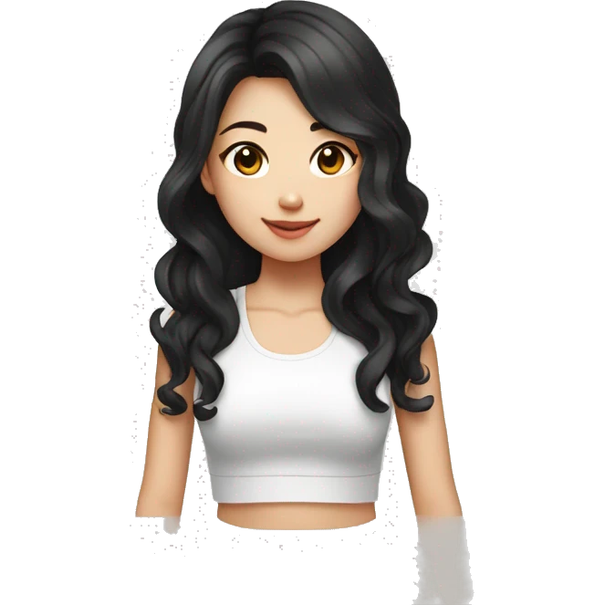 taiwanese girl with long black wavy hair wearing a white crop top emoji