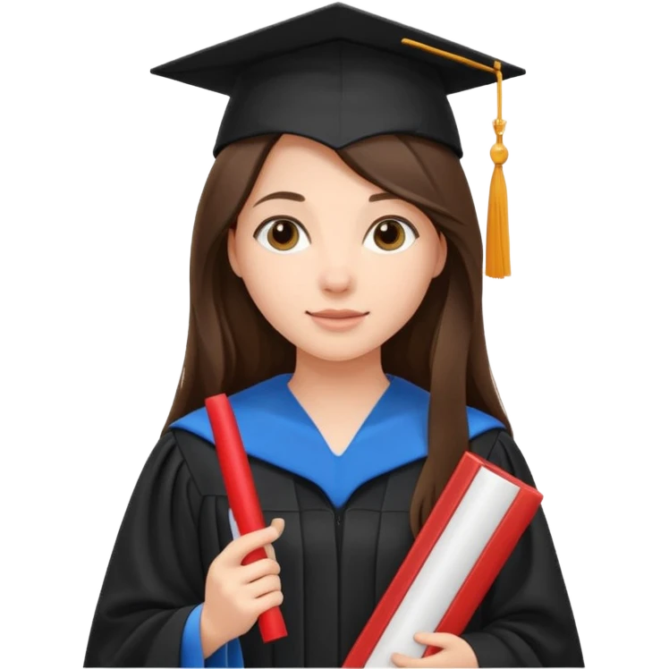 young brunette girl long hair university graduate emoji
