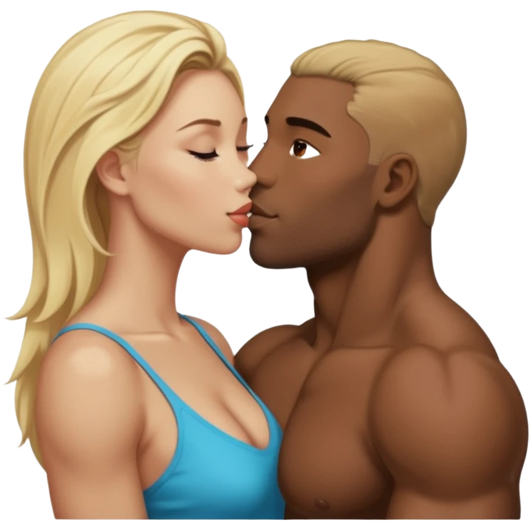Muscular black man kissing a beautiful blonde  emoji