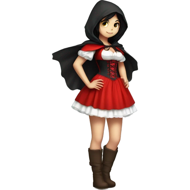 Little Red Riding Hood straight black hair corset and dress full body pose non-chibi emoji