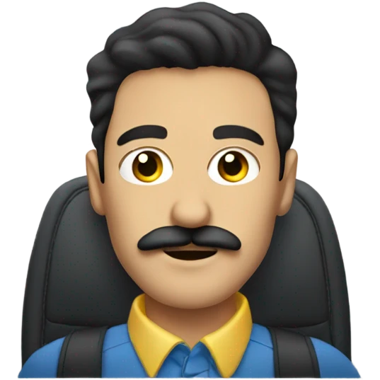 dark hair dark eye man with mustache sitting in car emoji