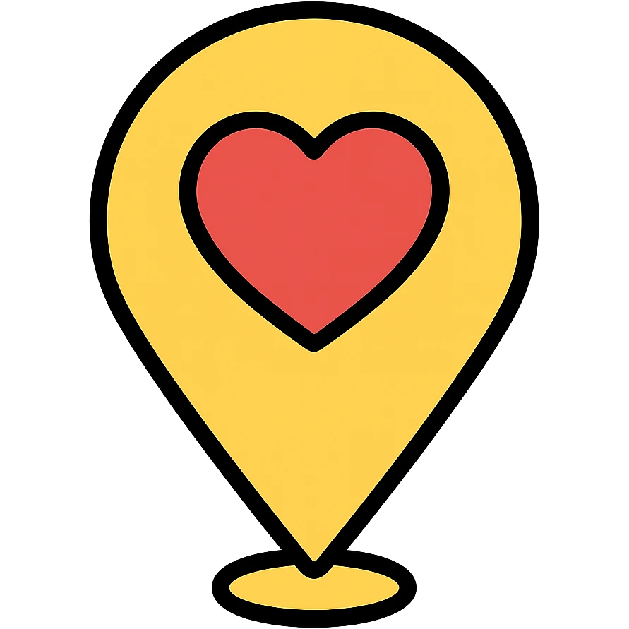 location pin with a red heart as the pin's head, minimal color icon emoji