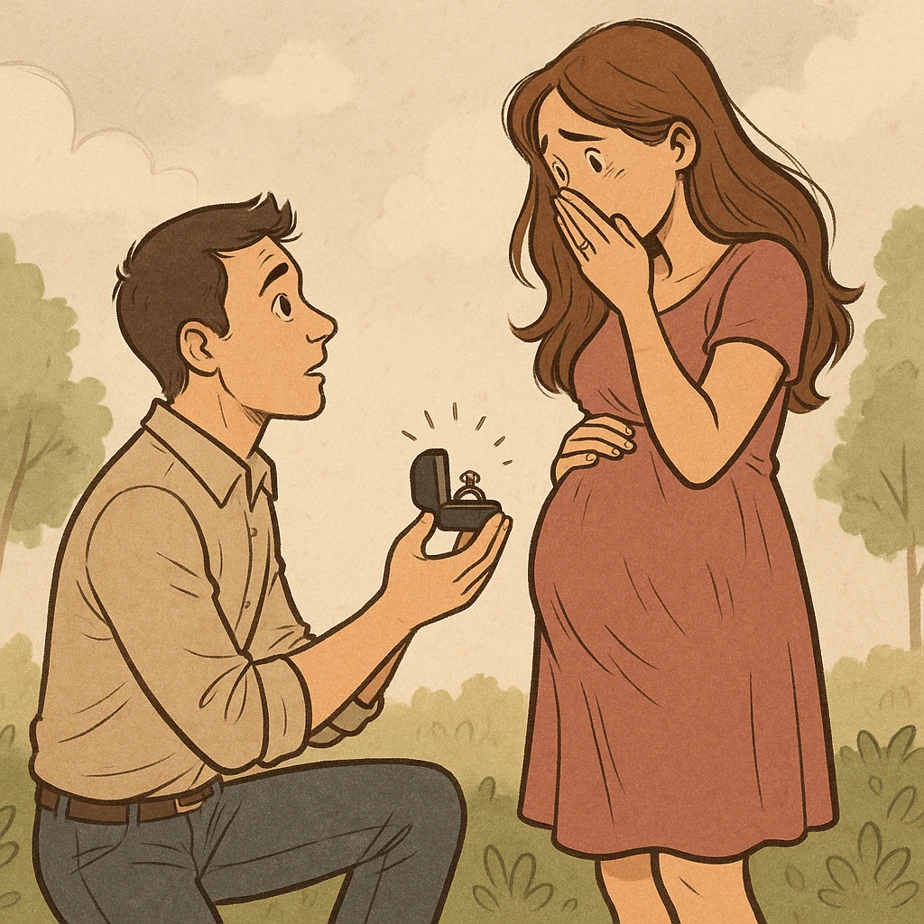 man proposing to his girlfriend and finding out she is pregnant emoji