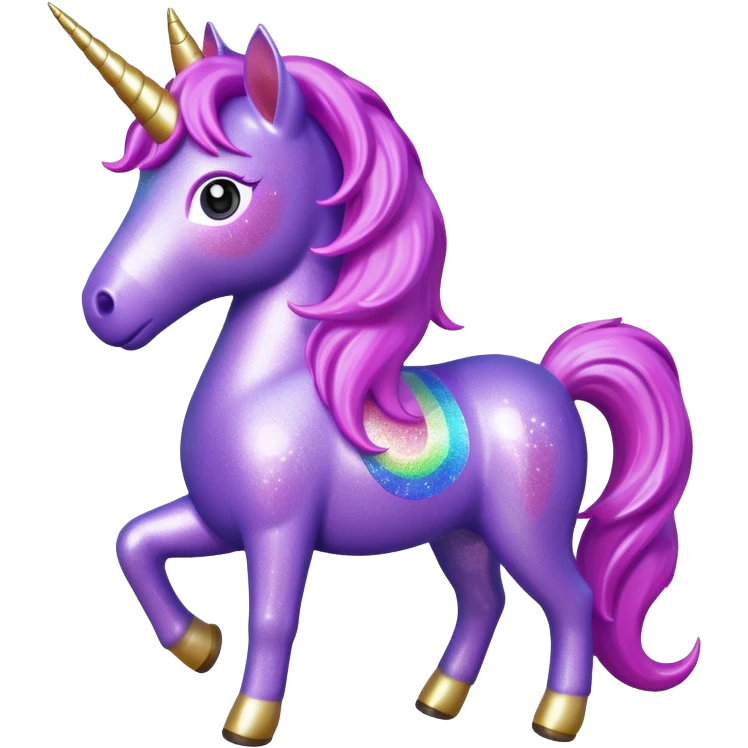purple gliter  unicorn toy facing camera emoji