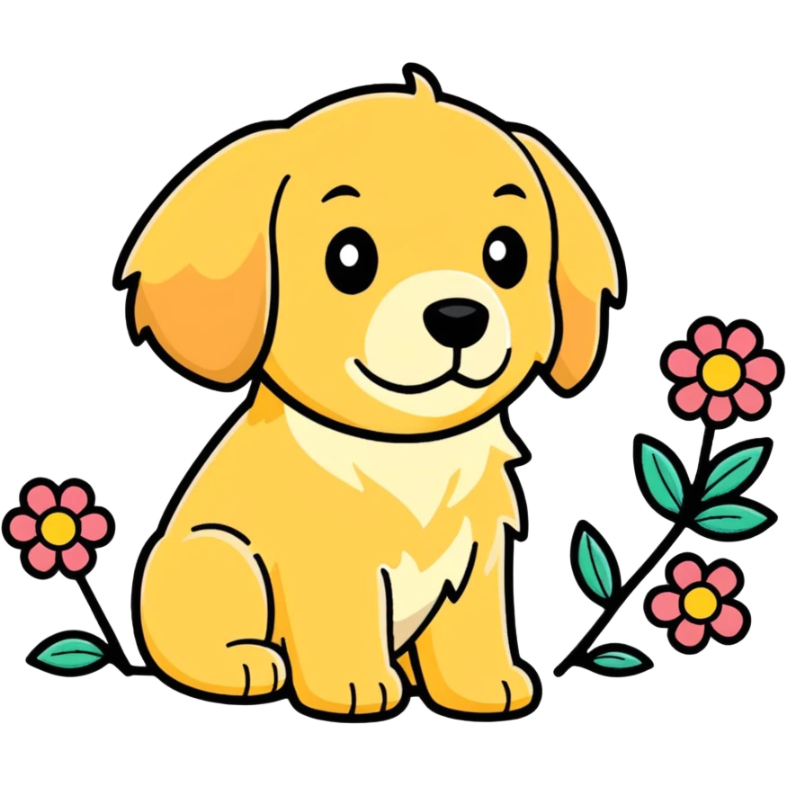 Golden retriever, flower stitch emoji