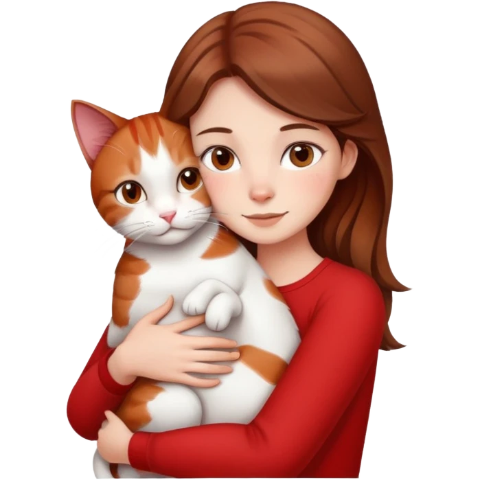 girl with brown hair с рыжим и белым котом обнимается emoji