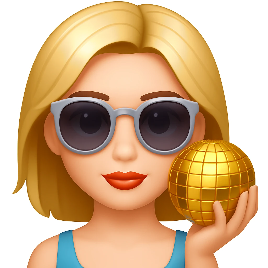 Change the disco ball to gold color, keep the rest the same, in the style of emoji (apple style emojis) emoji