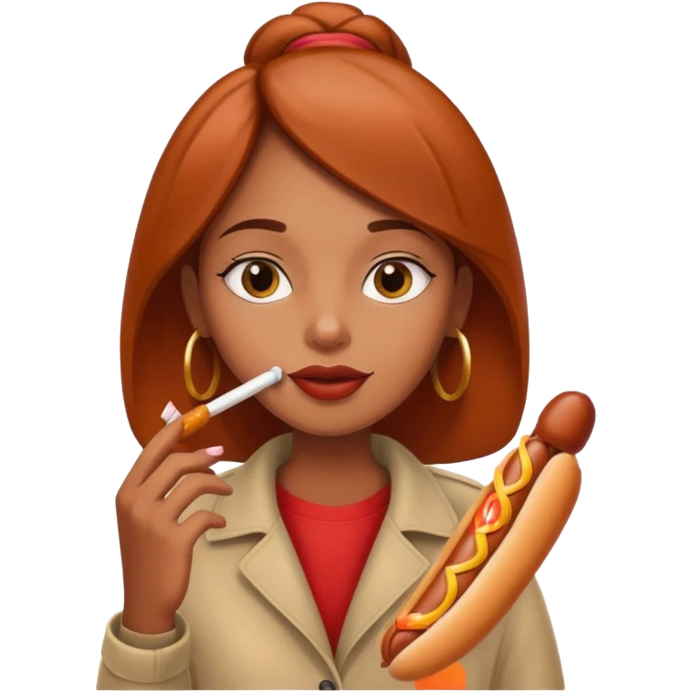 Brown girl smoking a hotdog like a cigarette  emoji
