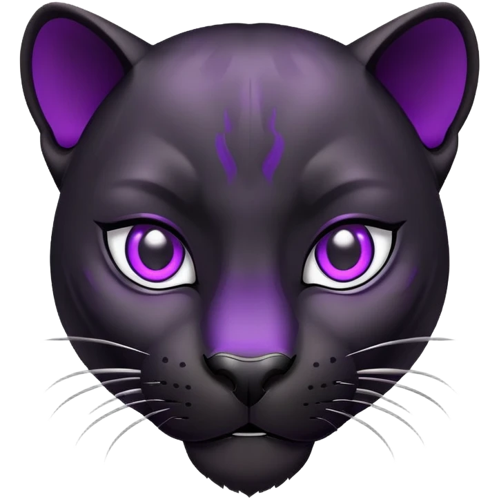 sleek black panther with bright purple eyes, happy face emoji