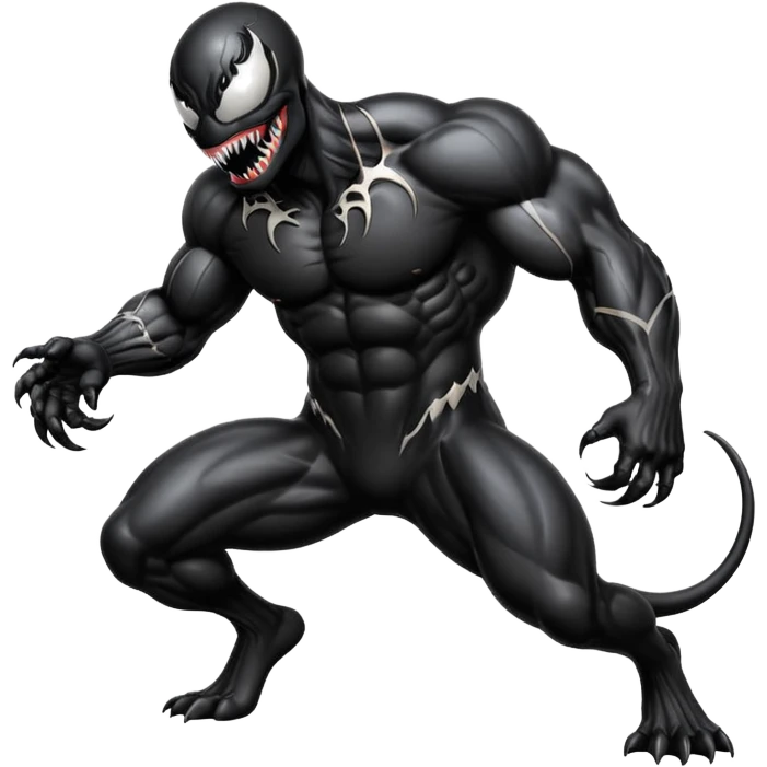 Venom crawling, full black body, no white logos, classic emoji look emoji