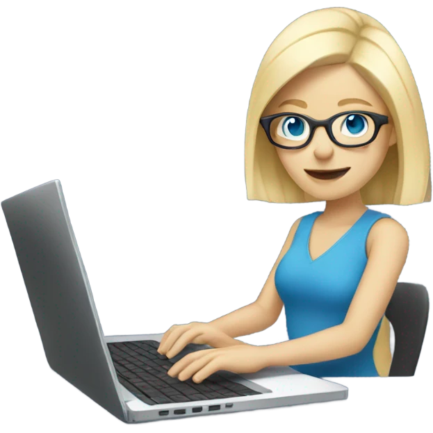 blonde pale white woman with blue eyes and glasses working on laptop emoji