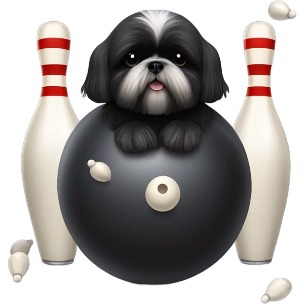 All Black shih tzu bowling, bowling ball and pins emoji