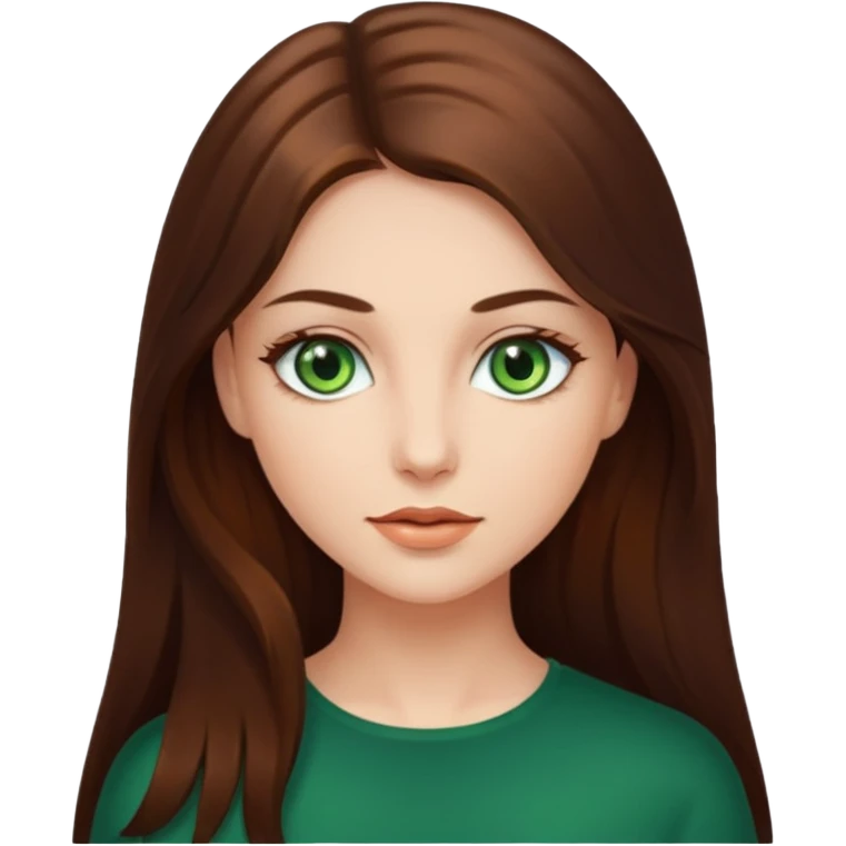 noia molt bonica amb caobells llargs i marrons brillanta i ulls verds emoji