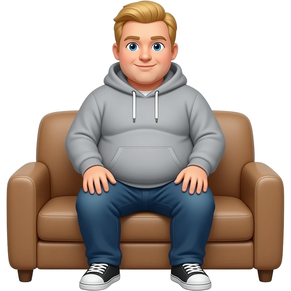 Obese blonde man  on sofa in hoody emoji