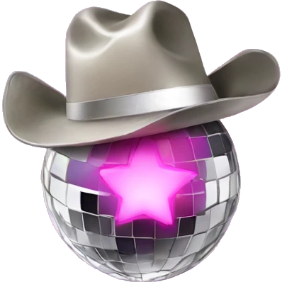 disco ball with pink cowboy hat emoji