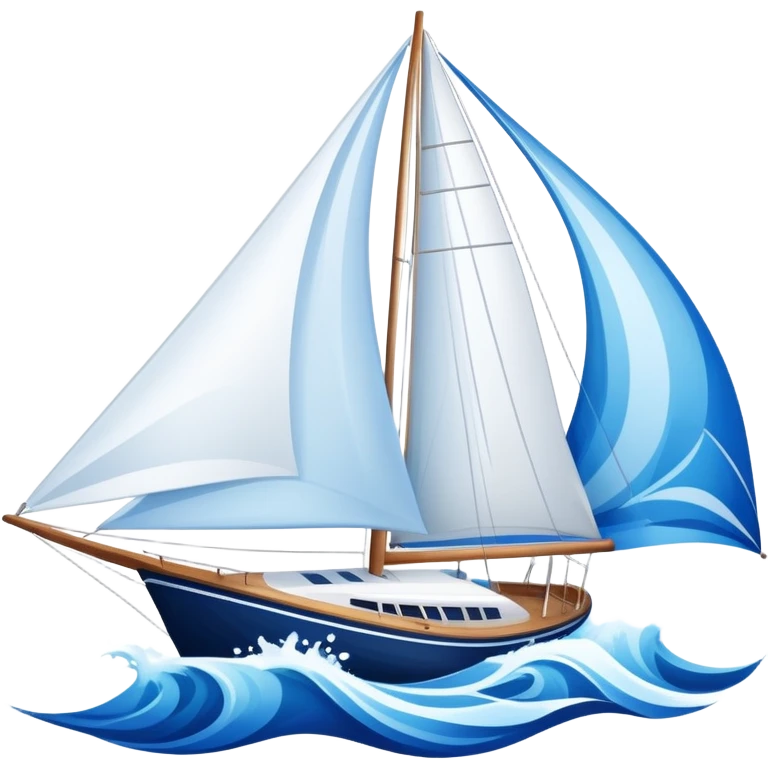 An icon featuring a sleek sailboat with billowing sails cutting through the waves. The design includes the boat's mast, a wind-filled sail, and water splashes, symbolizing the thrill and skill of sailing. Transparent background highlights the elegance and power of wind-driven sports. emoji
