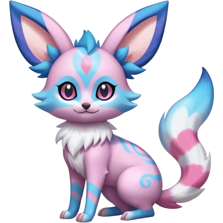 Rare realistic cute adorable epic aesthetic colorful Amaura-Sylveon-Glaceon-Espeon-Civet-Genet-species-Fakemon-hybrid-creature, with markings, full body emoji