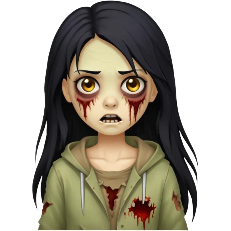 girl zombie with long black hair and beige skin emoji